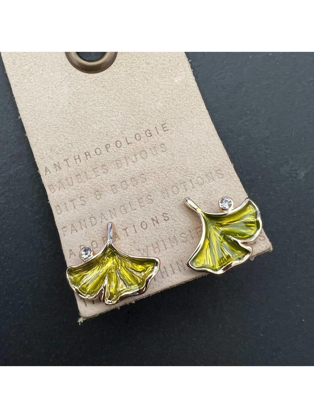 Anthropologie Enamel Ginkgo Studs Earrings